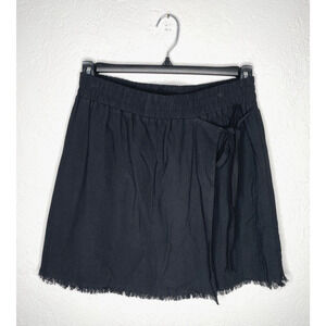 Hem & Thread Short Faux Wrap Skirt Women's S Back Cotton Elastic Waist Raw Hem